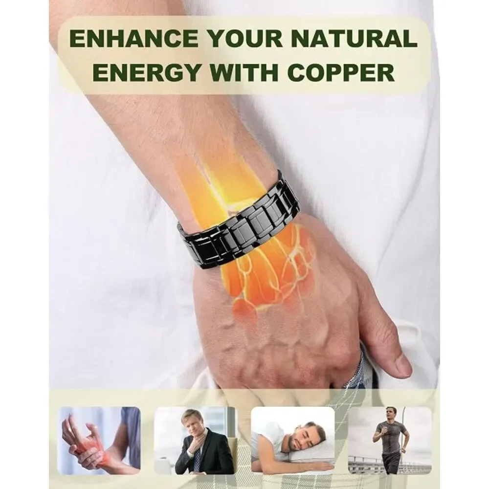 Men's 99.99% Pure Copper Magnetic Bracelet & Ring Set 9